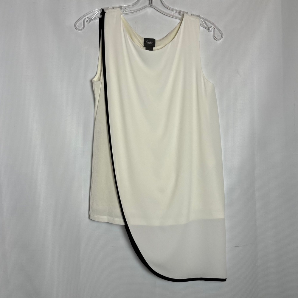 Travelers by Chicos Asymmetrical Layered Tank Top Cream‎ Black Trim Size 0 Small
